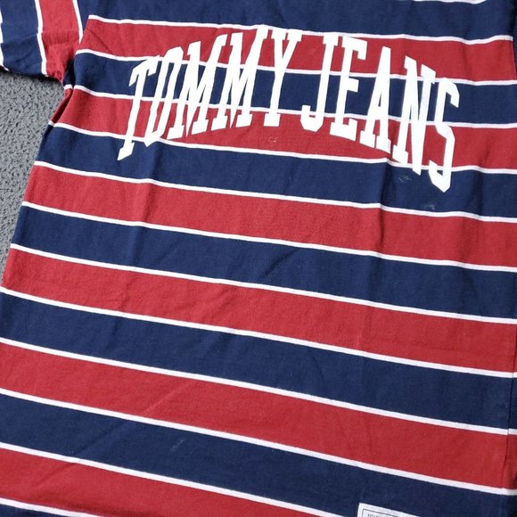 Tommy Jeans Hilfiger T-Shirt Mens Size XS Extra Small Red Striped Short … - Picture 6 of 8